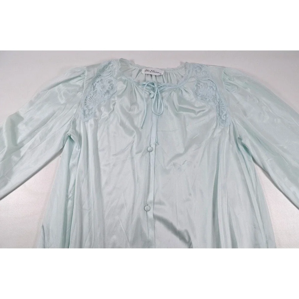 MISS ELAINE Blue Satin Nylon Lounge‎ Robe Womens Small Long Sleeve